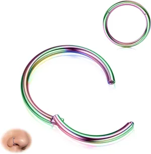 BodyBonita Hinged Nose Rings Hoops - 316L Surgical Steel Seamless Nose Piercing Jewelry Septum Clicker Lip Rings Cartilage Helix Daith Conch Tragus Rook Gold/Silver/Black/Rose Gold/Blue/Rainbow