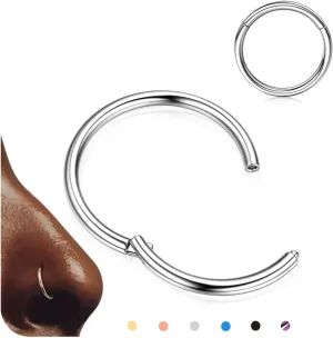 BodyBonita Hinged Nose Rings Hoops - 316L Surgical Steel Seamless Nose Piercing Jewelry Septum Clicker Lip Rings Cartilage Helix Daith Conch Tragus Rook Gold/Silver/Black/Rose Gold/Blue/Rainbow
