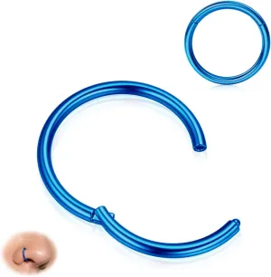 BodyBonita Hinged Nose Rings Hoops - 316L Surgical Steel Seamless Nose Piercing Jewelry Septum Clicker Lip Rings Cartilage Helix Daith Conch Tragus Rook Gold/Silver/Black/Rose Gold/Blue/Rainbow