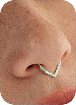 BodyBonita Opal 16G Septum Rings Teardrop - 316L Surgical Steel Hinged Nose Rings Hoops Septum Clicker Conch Helix Piercing Jewelry Daith Earring Pink/Blue/White Opal-10 mm/8 mm Silver/Gold Plated