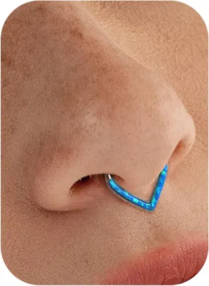 BodyBonita Opal 16G Septum Rings Teardrop - 316L Surgical Steel Hinged Nose Rings Hoops Septum Clicker Conch Helix Piercing Jewelry Daith Earring Pink/Blue/White Opal-10 mm/8 mm Silver/Gold Plated