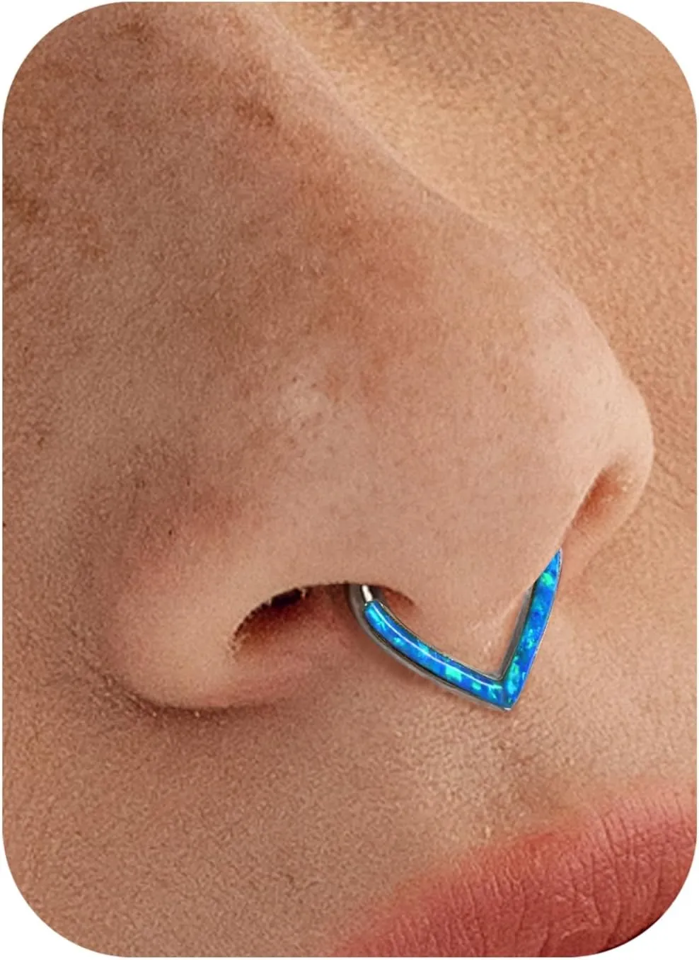 BodyBonita Opal 16G Septum Rings Teardrop - 316L Surgical Steel Hinged Nose Rings Hoops Septum Clicker Conch Helix Piercing Jewelry Daith Earring Pink/Blue/White Opal-10 mm/8 mm Silver/Gold Plated