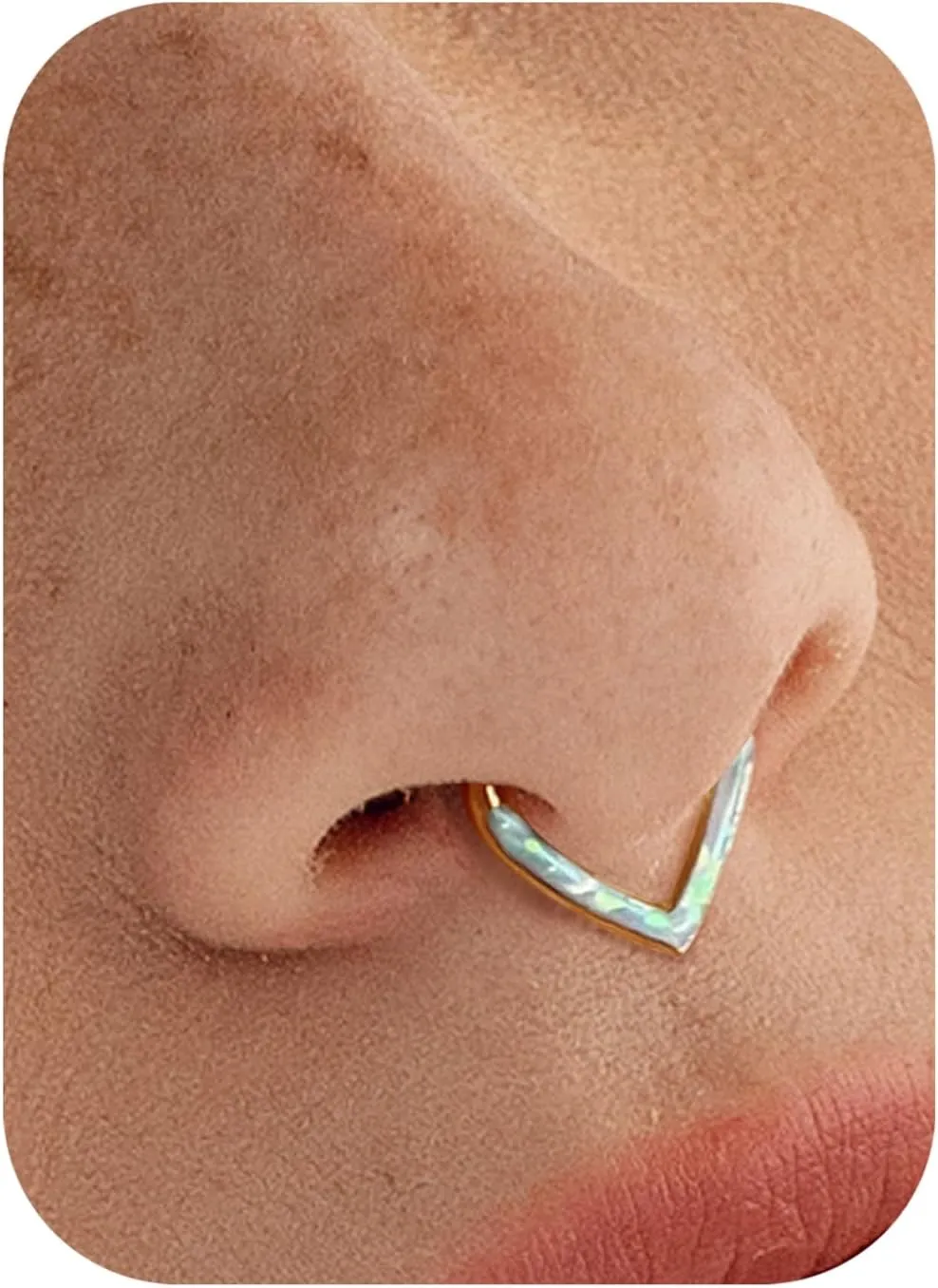 BodyBonita Opal 16G Septum Rings Teardrop - 316L Surgical Steel Hinged Nose Rings Hoops Septum Clicker Conch Helix Piercing Jewelry Daith Earring Pink/Blue/White Opal-10 mm/8 mm Silver/Gold Plated