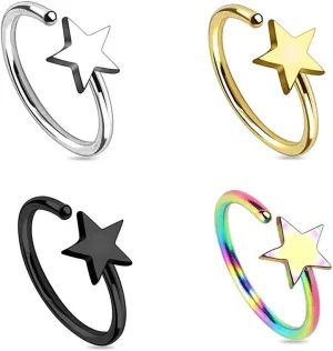 BodyJewelryOnline 20G Twisting Nose Hoop Rings Annealed Nose Rings Bendable 316L Surgical Steel Nose Ring Hoop 5/16" Bending - Pack of 4