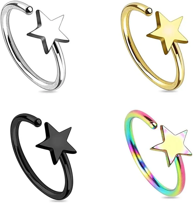 BodyJewelryOnline 20G Twisting Nose Hoop Rings Annealed Nose Rings Bendable 316L Surgical Steel Nose Ring Hoop 5/16" Bending - Pack of 4