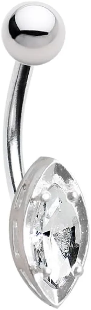 BodyJewelryOnline Marquise Cut Clear CZ Gem Belly Ring 14ga 316L Surgical Steel