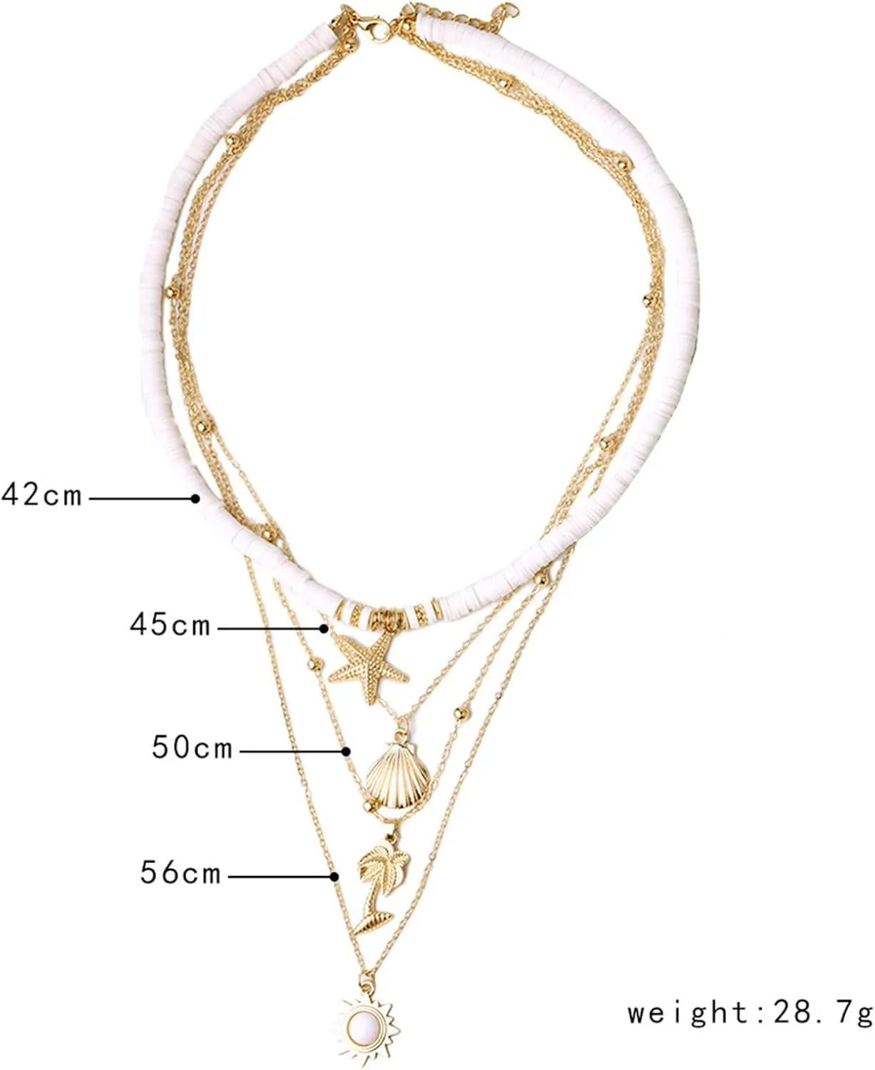 Bohemian Handmade Starfish Shell Folwer Pendant Layered Heishi Surfer Lightweight Chain Choker Necklace Summer Beach Stylish Floral Jewelry for Women