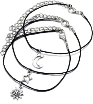 Bohemian Leather Anklet Sun Star Moon Foot Chain 3 Pcs Beach Wedding Jewelry Boho Ankle Bracelet for Women