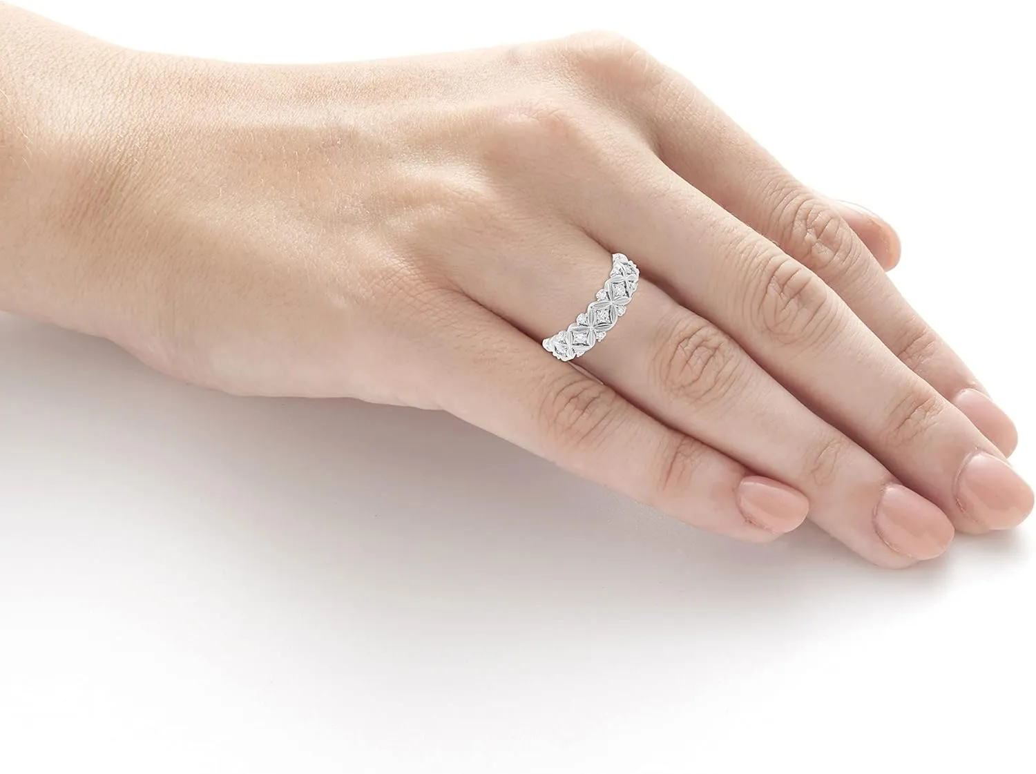 Boston Bay Diamonds Diamond Stacking or Anniversary Band Ring in 14K Yellow Gold or Rhodium Plated.925 Sterling Silver - Choice of Style & Metal