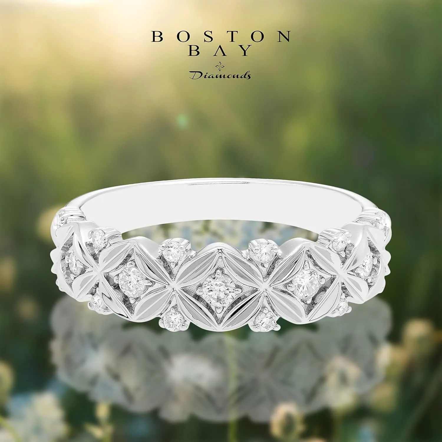 Boston Bay Diamonds Diamond Stacking or Anniversary Band Ring in 14K Yellow Gold or Rhodium Plated.925 Sterling Silver - Choice of Style & Metal