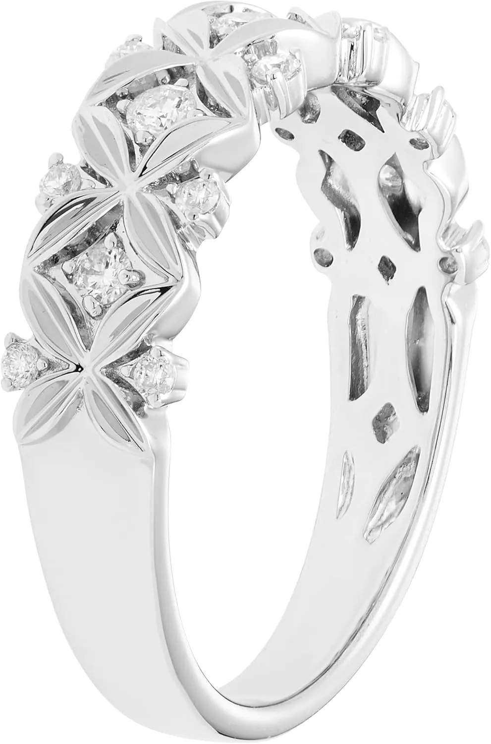 Boston Bay Diamonds Diamond Stacking or Anniversary Band Ring in 14K Yellow Gold or Rhodium Plated.925 Sterling Silver - Choice of Style & Metal