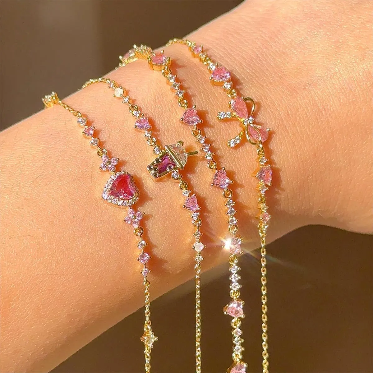 Bow Zircon Bracelet - Friendship Is Like A Bow For Women, Adjustable Ribbon Bow Beaded Chain White Pink CZ Friendship Bracelets To My Best Friend Fashion Gifts Jewelry
