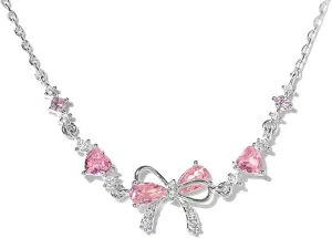 Bow Zircon Bracelet - Friendship is Like a Bow,Adjustable Ribbon Bow Beaded Chain Bracelet,Love Knot Pink Zircon Friendship Bracelets,Women Trendy Bracelet Gift for Her