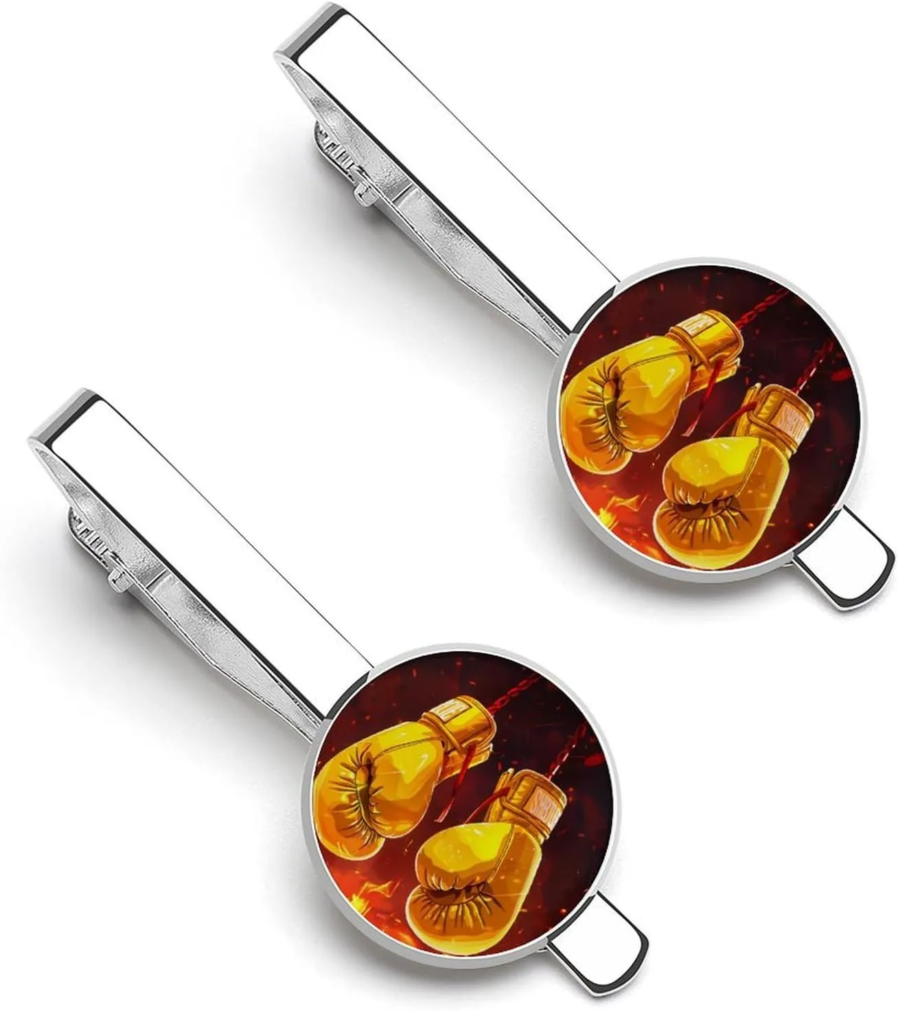 Boxing Sport Yellow Fire Print Men's Tie Clip Round Tie Bar Tie Tack Pins Jewelry Accessories for Father's Day Gifts