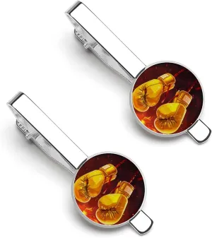 Boxing Sport Yellow Fire Print Men's Tie Clip Round Tie Bar Tie Tack Pins Jewelry Accessories for Father's Day Gifts