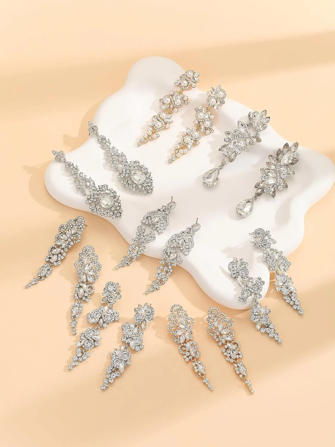 Bridal Earrings for Wedding - Womens Long Crystal Rhinestone Chandelier Floral Dangle Drop Earrings for Bride Bridesmaids Party Prom