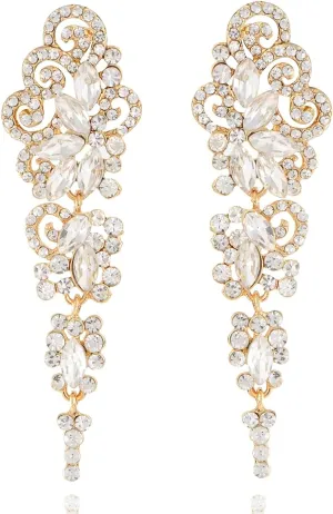 Bridal Earrings for Wedding - Womens Long Crystal Rhinestone Chandelier Floral Dangle Drop Earrings for Bride Bridesmaids Party Prom