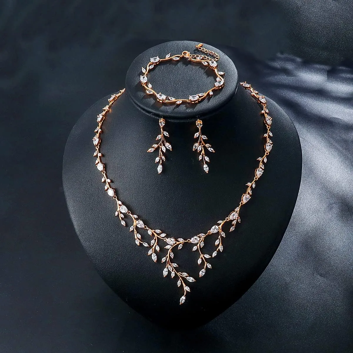 Bridal Wedding Jewelry CZ Set Marquise Teardrop Cubic Zirconia Pendant Necklace and Dangle Earring Bracelet Sets for Women