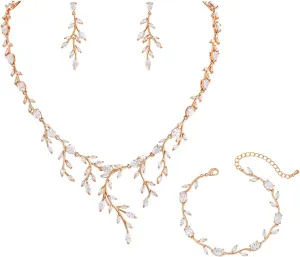 Bridal Wedding Jewelry CZ Set Marquise Teardrop Cubic Zirconia Pendant Necklace and Dangle Earring Bracelet Sets for Women
