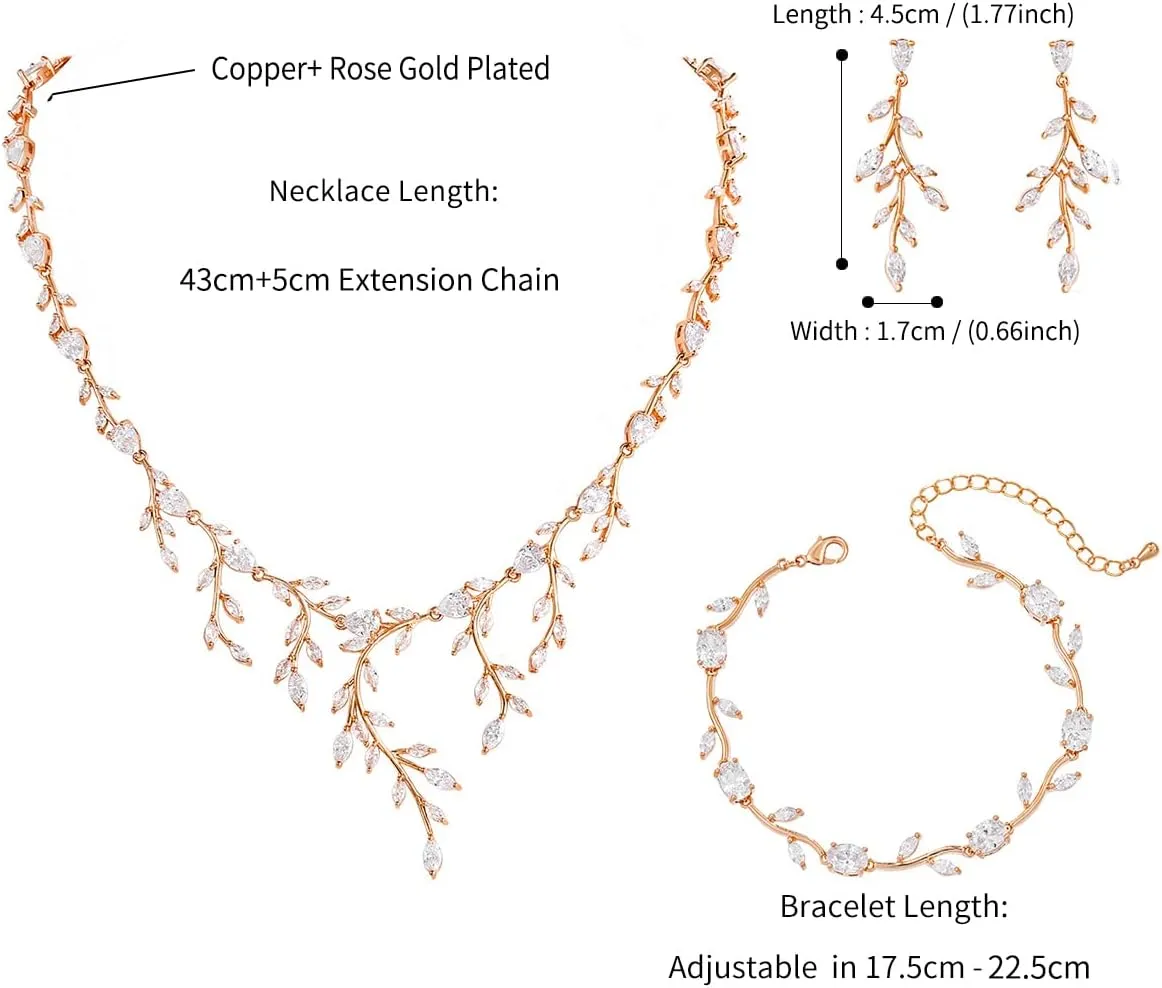 Bridal Wedding Jewelry CZ Set Marquise Teardrop Cubic Zirconia Pendant Necklace and Dangle Earring Bracelet Sets for Women