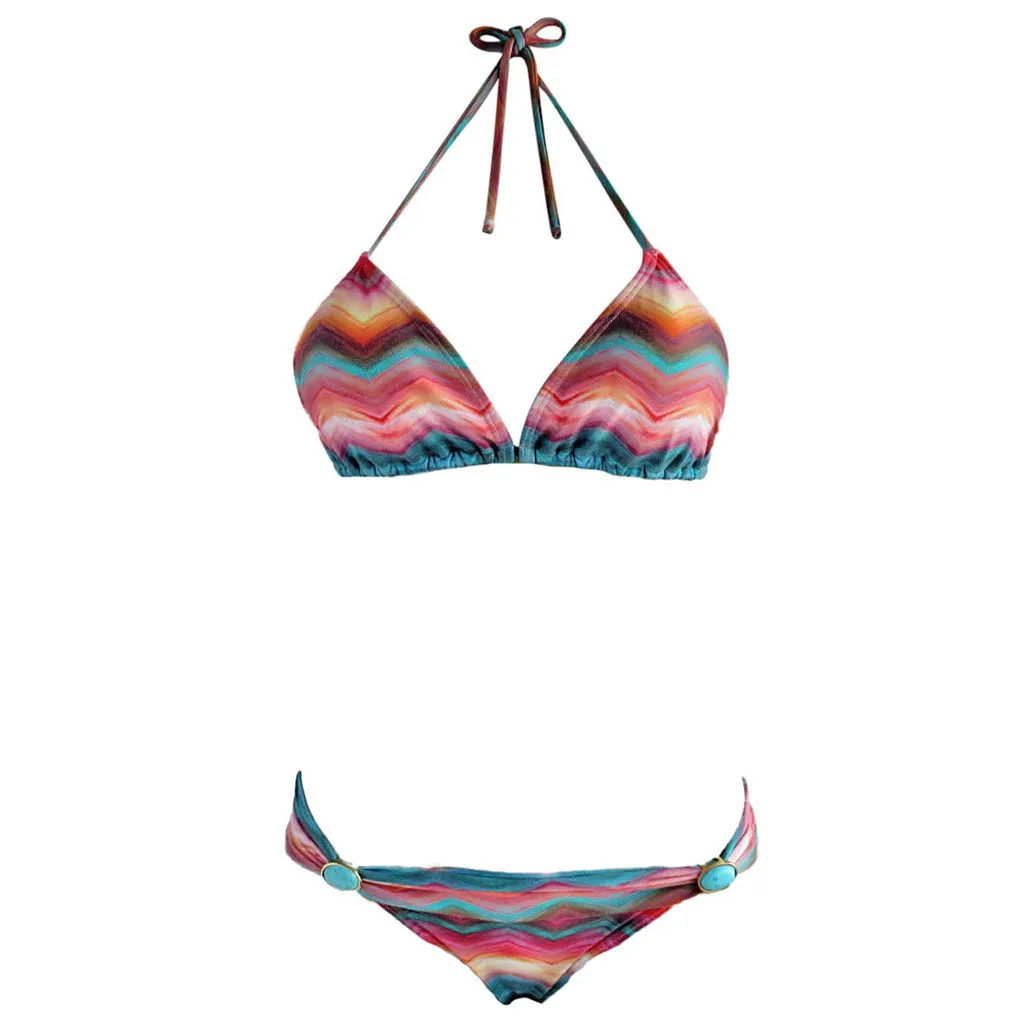 Brigitte Tati Jeweled Triangle Bikini - Trancoso Tropical Print