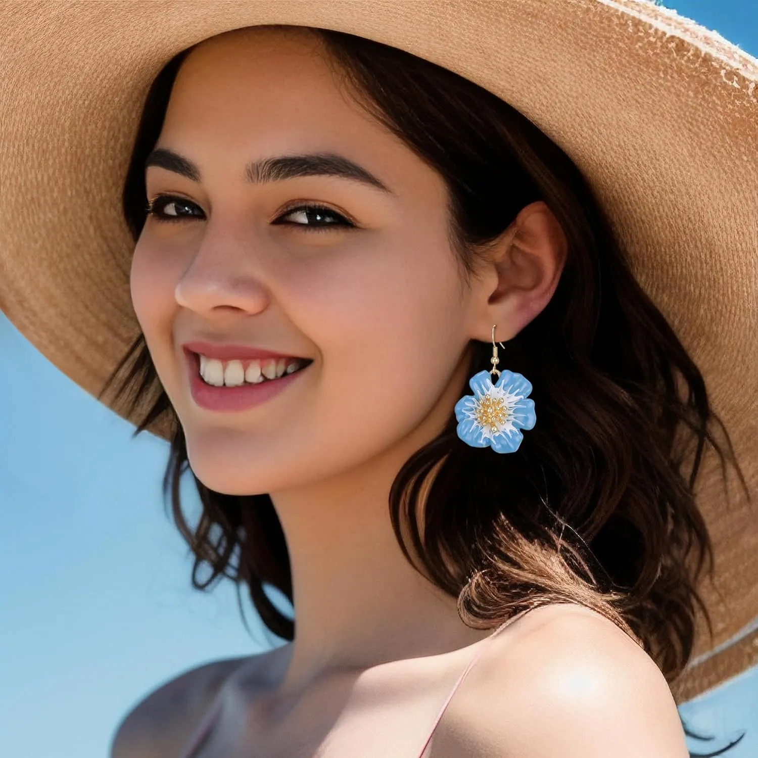 BriLove Shiny Bling Rhinestones Enamel Flower Statement Collar Necklace Hook Dangle Earrings Set for Women Summer Beach Holiday Costume Prom Jewelry