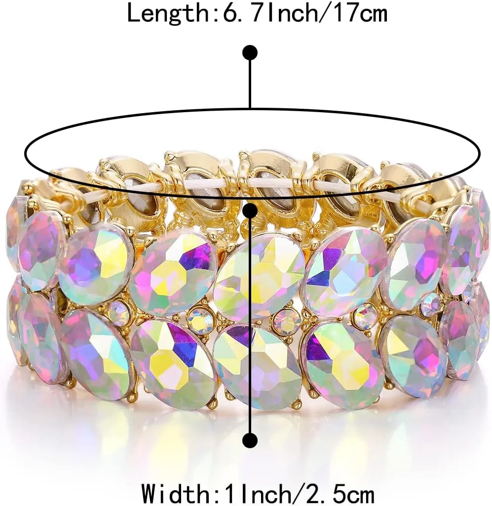 BriLove Wedding Bridal Elegant Crystal Double Row Teardrop Rhinestones Cluster Stretch Bangle Bracelet for Bride