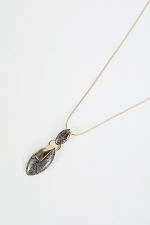 Brown & Gold Double Oval Pendant Necklace
