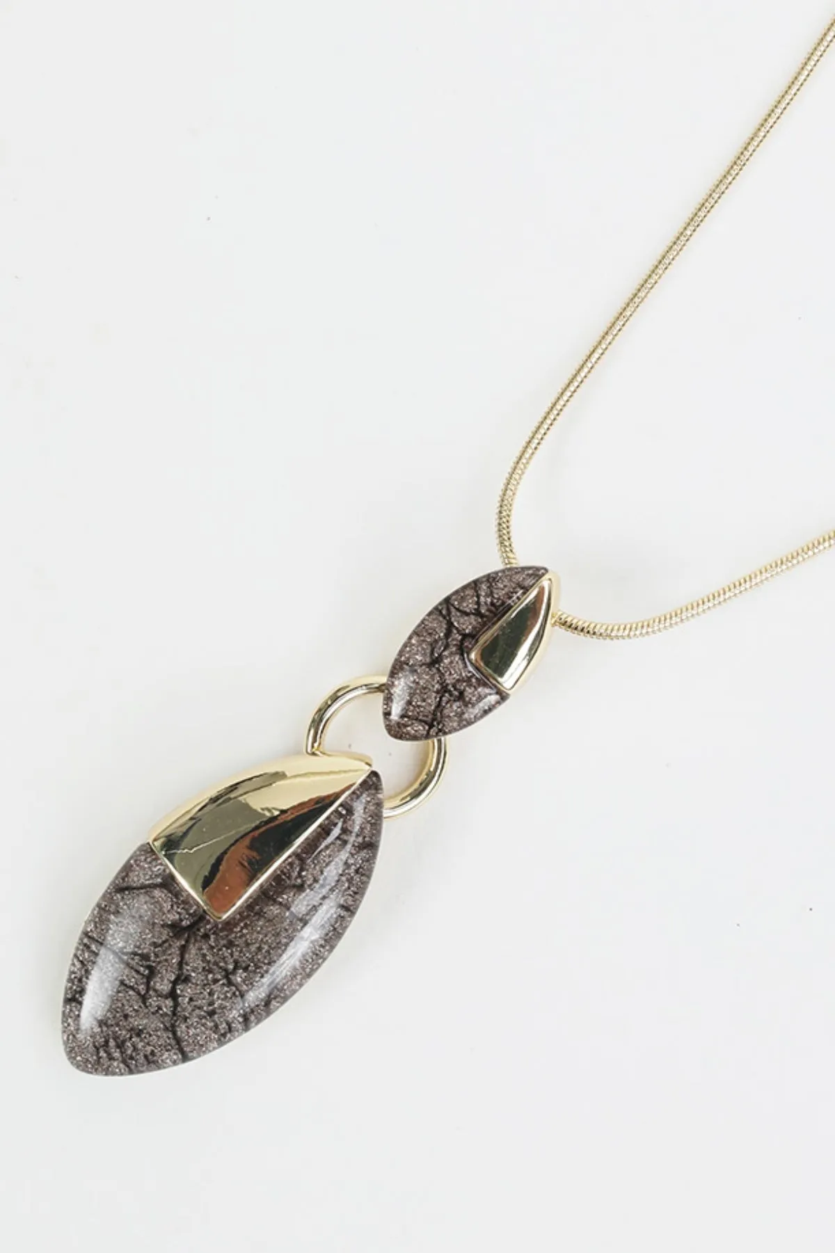 Brown & Gold Double Oval Pendant Necklace