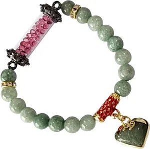 Buddha Bracelet Thai Amulet Healing Buddhist Jade Bracelet Jewelry Bangle with Pendant Sarira Phra Tath Red/Heart Promote Love Good Luck Prosperity