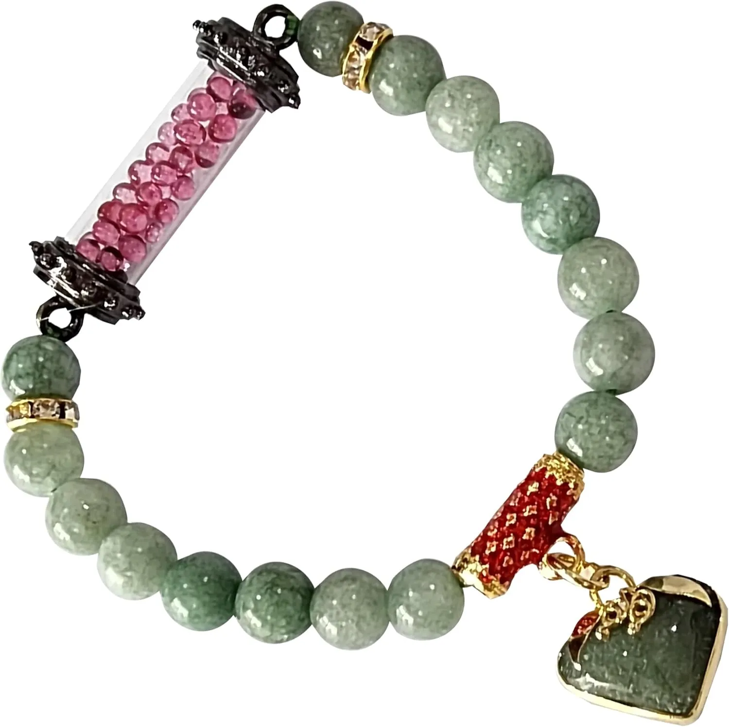 Buddha Bracelet Thai Amulet Healing Buddhist Jade Bracelet Jewelry Bangle with Pendant Sarira Phra Tath Red/Heart Promote Love Good Luck Prosperity