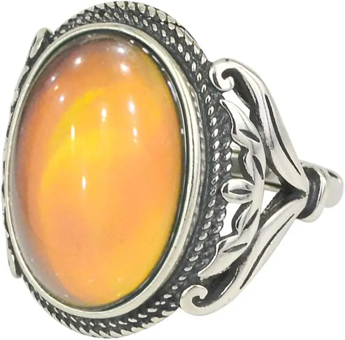Burnished Sterling Silver Multi Color Change Oval Stone Mood Ring Size Adjustable