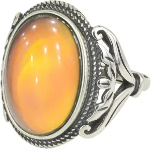 Burnished Sterling Silver Multi Color Change Oval Stone Mood Ring Size Adjustable