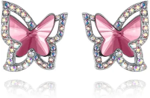 Butterfly Crystal Stud Earrings with Premium Birthstone, Silver-Tone