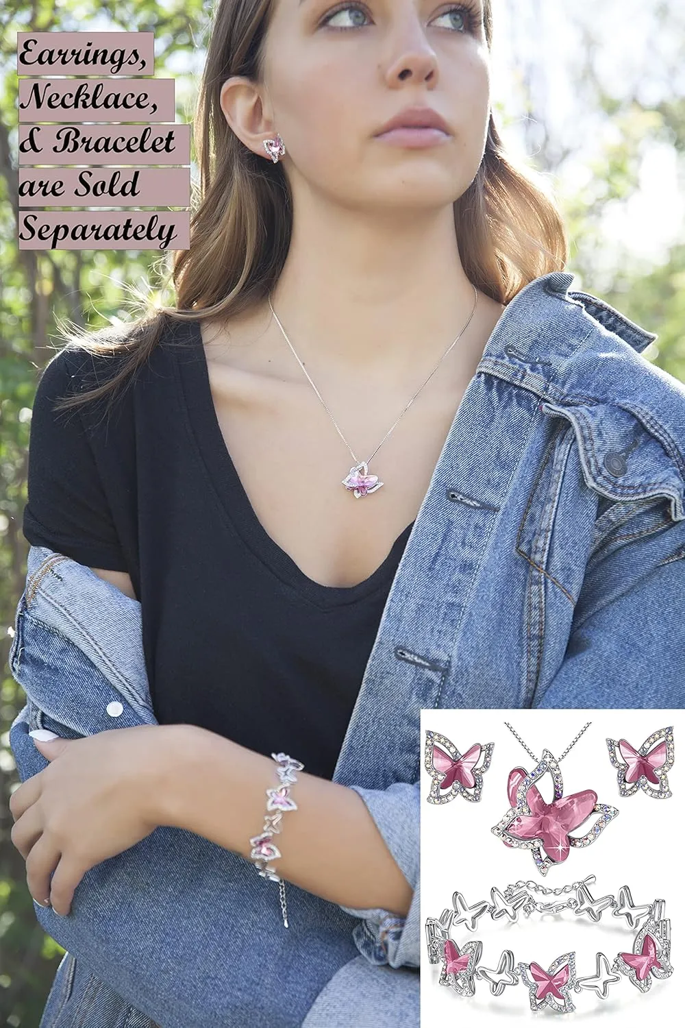 Butterfly Crystal Stud Earrings with Premium Birthstone, Silver-Tone