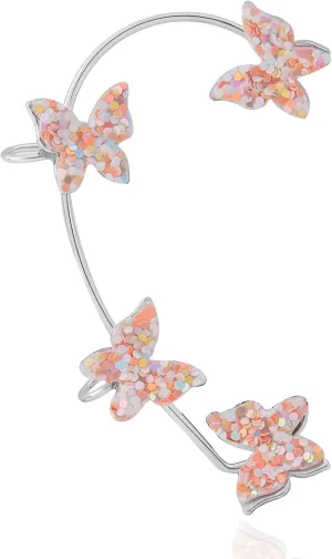 Butterfly Earring for Women Elegant Clip Non Pierced Earring Long Zircon Bead Tassel Earring Ear Wrap Cuff Dangle Fairy Elf Earring