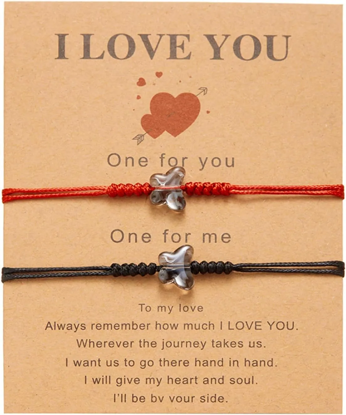 Caiyao 2Pcs Handmade Woven Stars Cresent Moon Couples Bracelets With Wish Card Adjustable Heart Butterfly Beaded Matching Braided String Bracelet for Women Friendship Relationship Jewelry Gifts