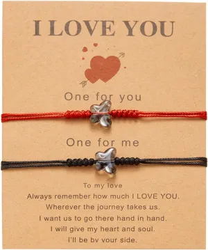 Caiyao 2Pcs Handmade Woven Stars Cresent Moon Couples Bracelets With Wish Card Adjustable Heart Butterfly Beaded Matching Braided String Bracelet for Women Friendship Relationship Jewelry Gifts