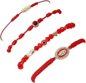 Caiyao 4pcs/set 7 Knot Evil Eye Lucky Bracelets Virgin Mary Braided Braclets multicolor adjustable Rope Bracelet Amulet for Women Men