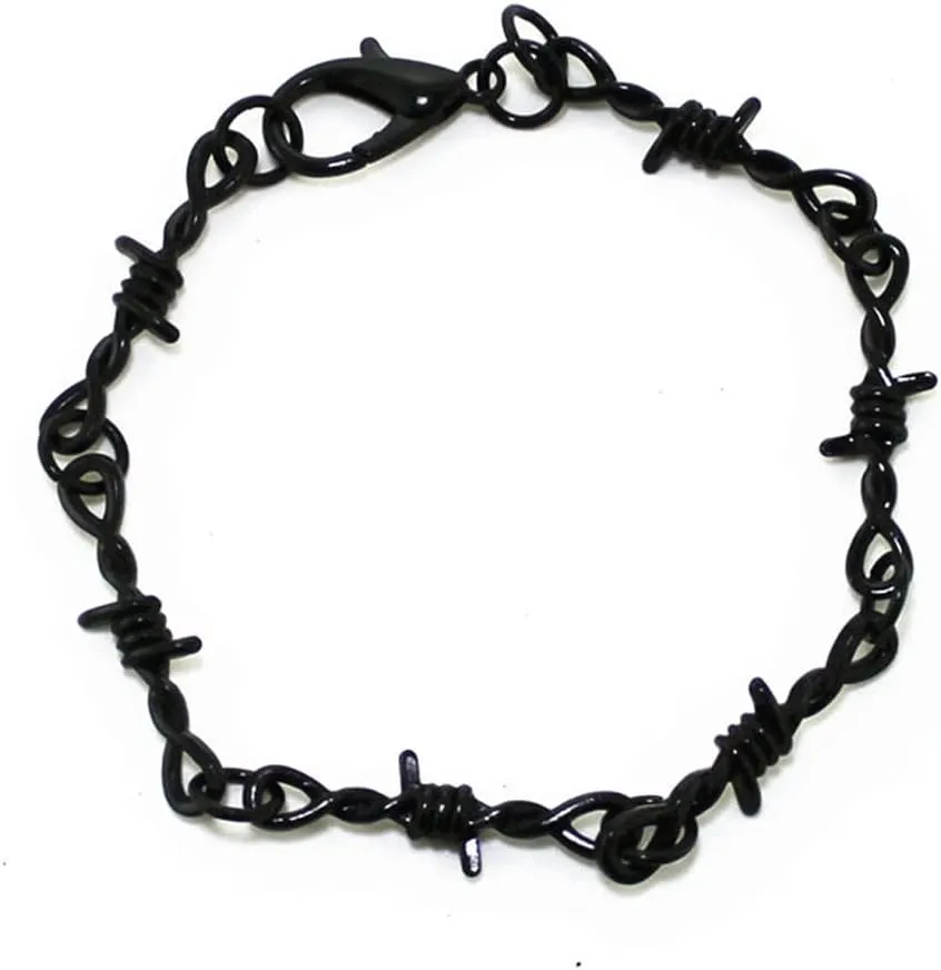 Caiyao Gothic Punk Barbed Wire Thorns Bracelet Thick Thin Chunky Brambles Link Chain Bracelet Hip Hop Rock Cool Girl Boy Adjustable Thorns Bracelet for Women Men Delicate Jewelry