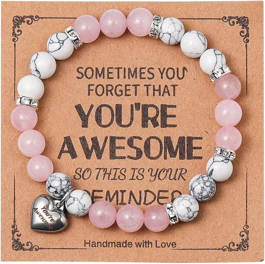 Caiyao Inspirational Handmade Adjustable Bracelet Gifts Stress Relief Natural Stone Beads Best Birthday Thanksgiving Day Friendship Unique Jewelry for Women Men