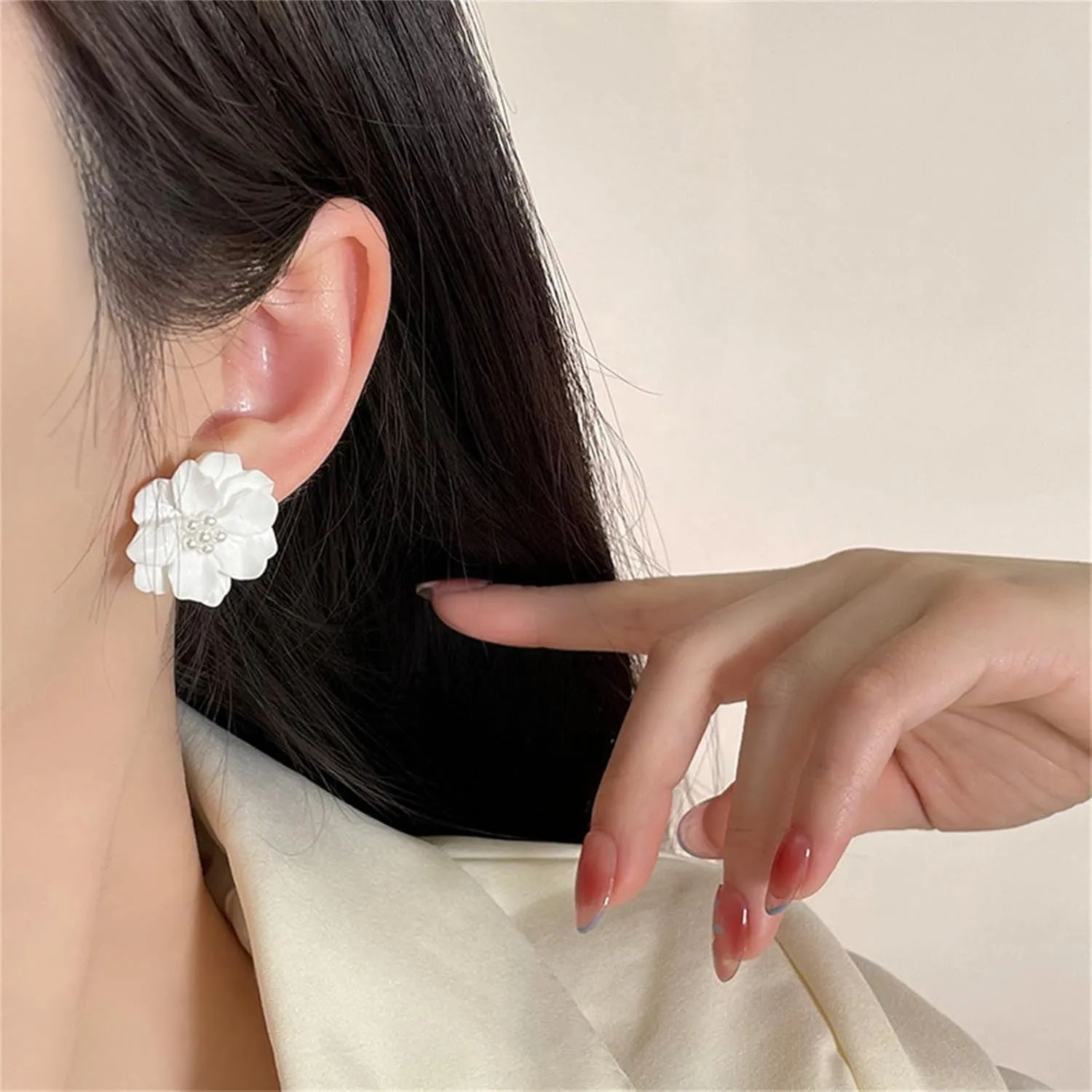 Camellia Flower Pearl Stud Earrings Boho Elegant White Pink Rose Floral Flowers Simulated Pearls Beads Lightweight Earrings for Women Wedding Bridal Birthday Party Spring Summer Holiday Jewelry Gifts