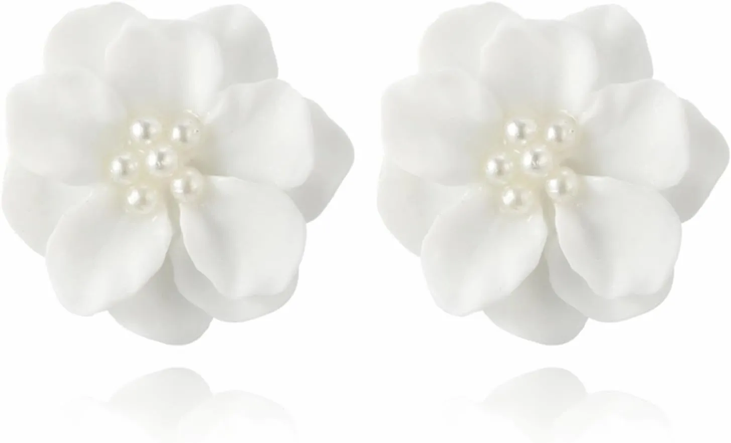 Camellia Flower Pearl Stud Earrings Boho Elegant White Pink Rose Floral Flowers Simulated Pearls Beads Lightweight Earrings for Women Wedding Bridal Birthday Party Spring Summer Holiday Jewelry Gifts