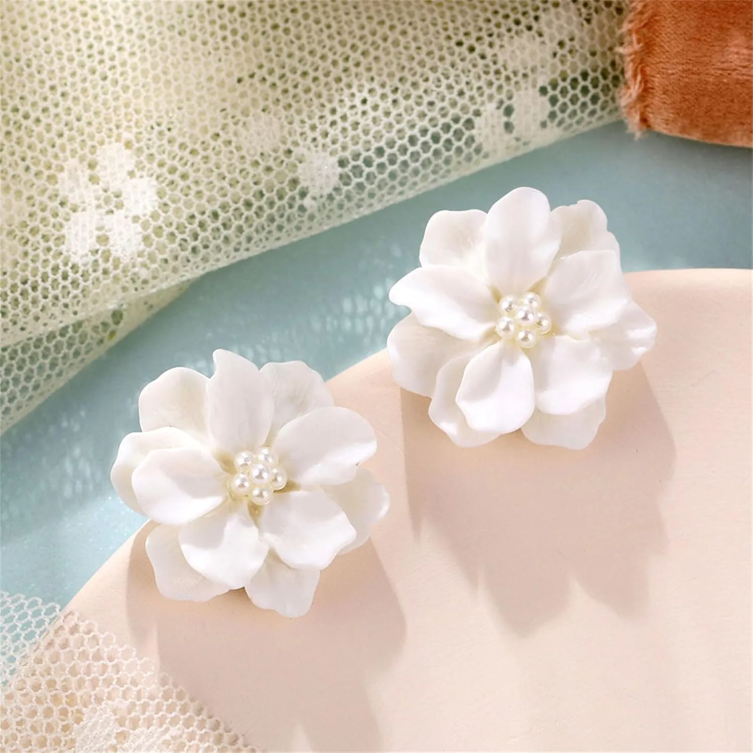 Camellia Flower Pearl Stud Earrings Boho Elegant White Pink Rose Floral Flowers Simulated Pearls Beads Lightweight Earrings for Women Wedding Bridal Birthday Party Spring Summer Holiday Jewelry Gifts