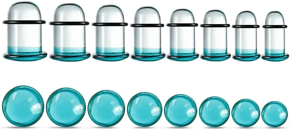 Casvort Unique 0.5mm Increments 14G-00g Comfy Pain-free Single Flare Glass Dead Stretching Plugs, Hypoallergenic Body Piercing Tapers, Pierced Ear Lobe Stretching Kits.