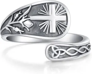 Catholic Spoon Ring for Men Women 925 Sterling Silver Catholic Jewelry Vintage Antique Religion Spoon Rings Adjustable Rings for Boyfriend