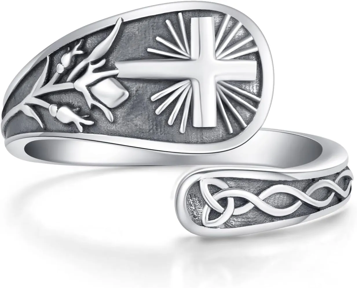 Catholic Spoon Ring for Men Women 925 Sterling Silver Catholic Jewelry Vintage Antique Religion Spoon Rings Adjustable Rings for Boyfriend