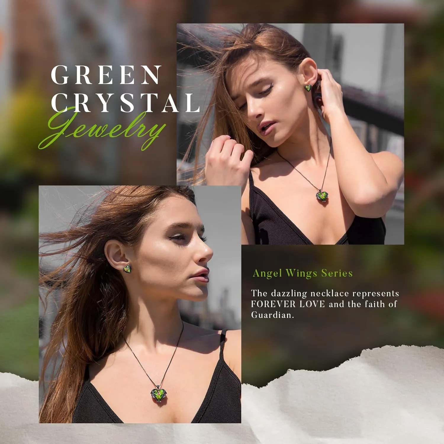 CDE Mothers Day Jewelry Set for Women, Angle Wing Heart Pendant Necklaces and Earrings with Birthstone Birthday/Anniversary Christmas Jewelry Gift for Women Wife Her