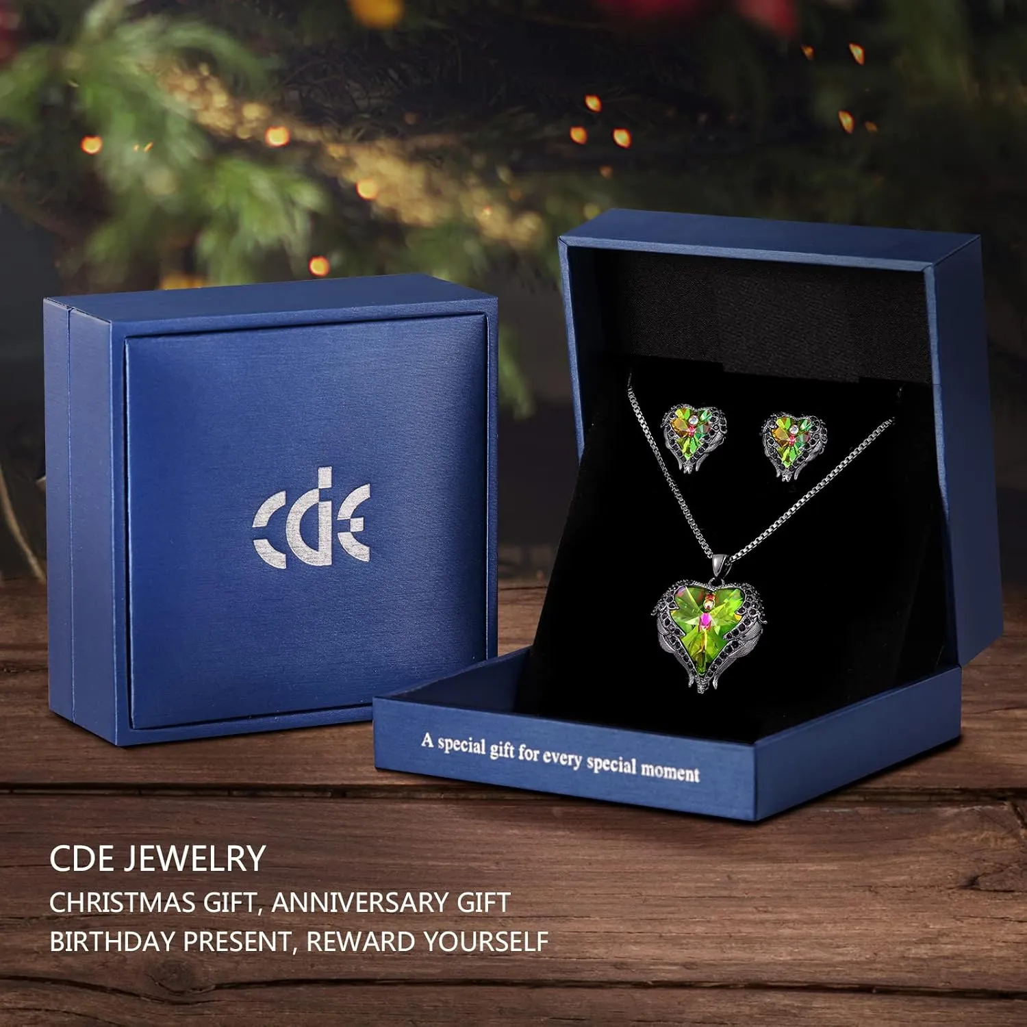 CDE Mothers Day Jewelry Set for Women, Angle Wing Heart Pendant Necklaces and Earrings with Birthstone Birthday/Anniversary Christmas Jewelry Gift for Women Wife Her