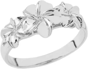 Certified 10k Gold Trio Hawaiian Plumeria Flower Ring